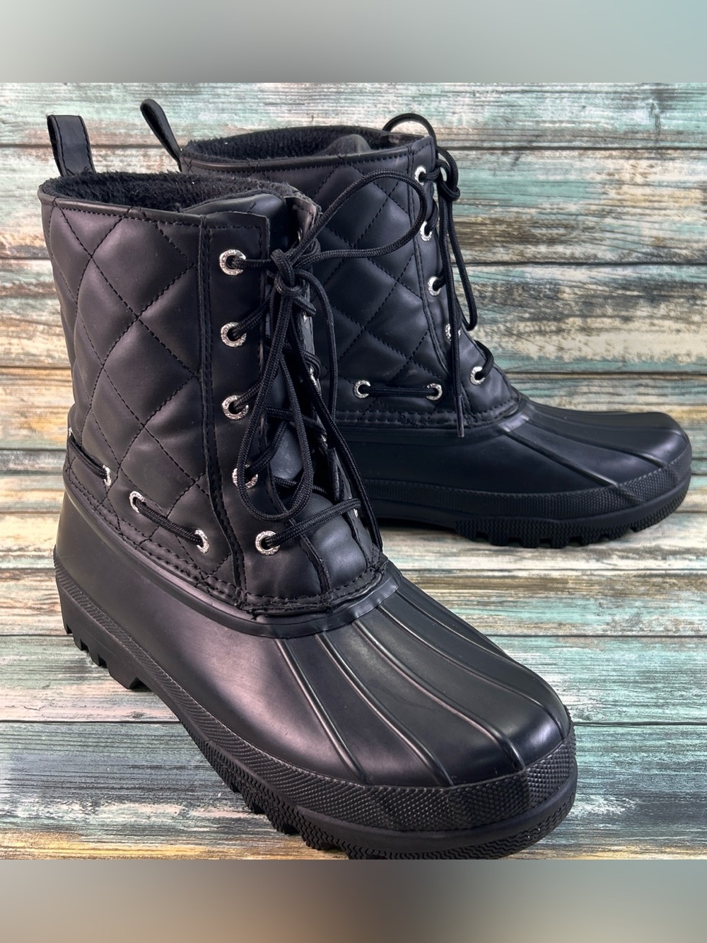 SPERRY Duck Boots Size 8 Waterproof Nylon Rubber Lace Up Rain Snow Paddock Black